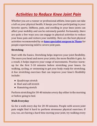 activities to reduce knee joint pain
