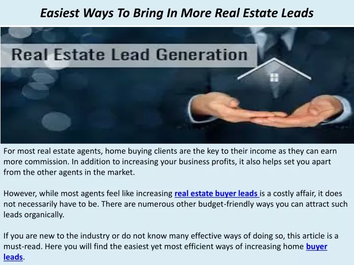 easiest ways to bring in more real estate leads