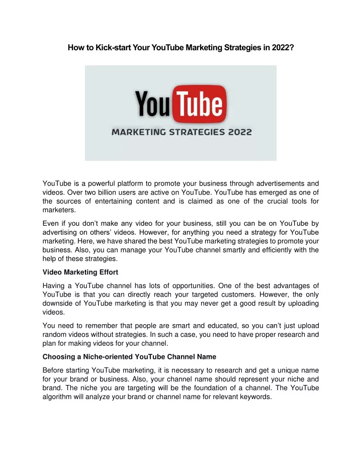 how to kick start your youtube marketing