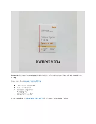 pemetrexed injection is manufactured by cipla