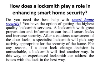 How does a locksmith play a role in enhancing smart home security