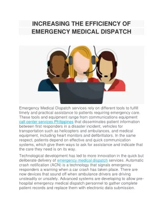 INCREASING THE EFFICIENCY OF EMERGENCY MEDICAL DISPATCH