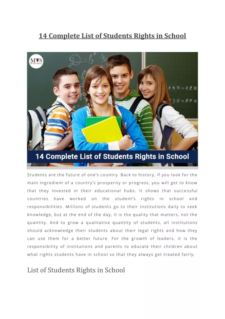 14 complete list of students rights in school