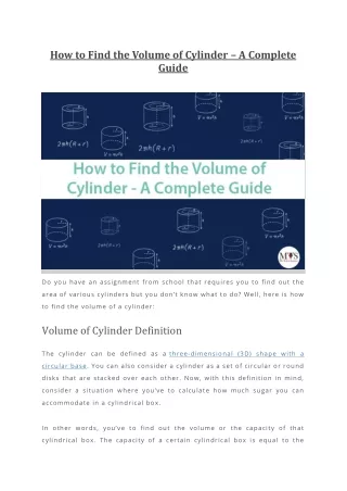 how to find the volume of cylinder a complete