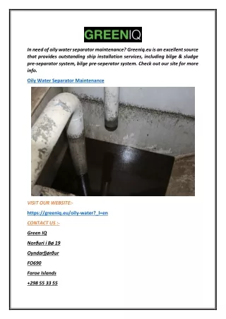 Oily Water Separator Maintenance  Greeniq.eu