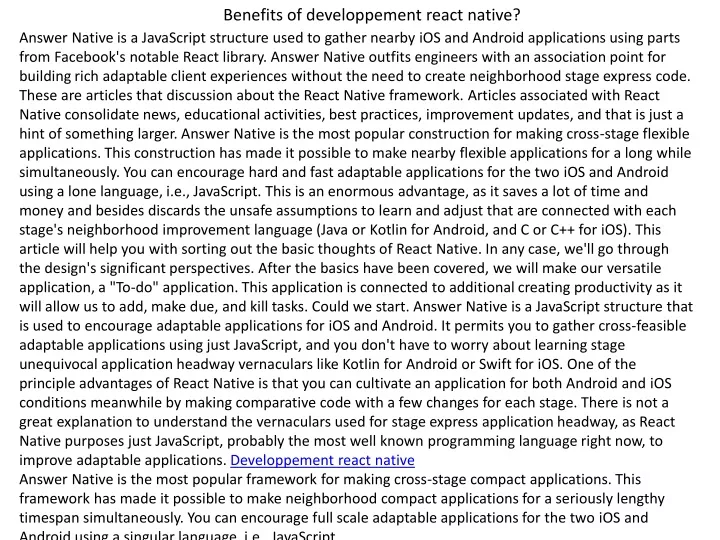 benefits of developpement react native