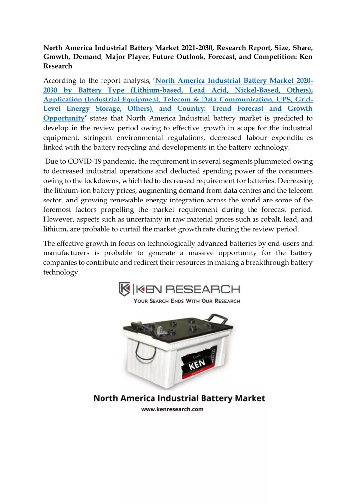 north america industrial battery market 2021 2030