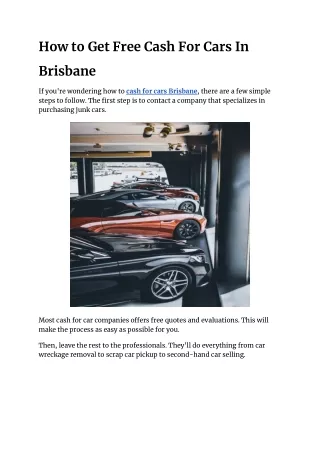 How to Get Free Cash For Cars In Brisbane
