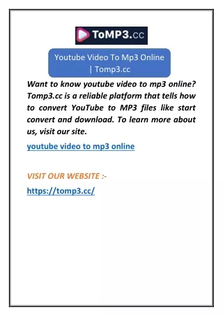 Youtube Video To Mp3 Online  Tomp3.cc