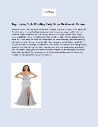 Top  Spring Style Wedding Party Silver Bridesmaid Dresses