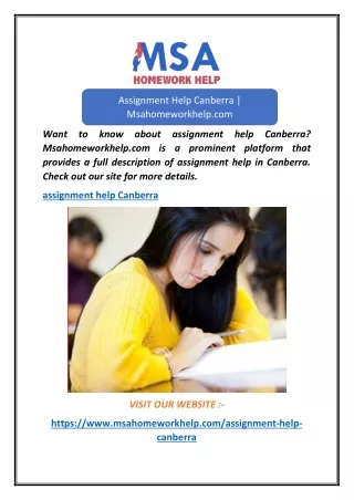 Assignment Help Canberra  Msahomeworkhelp.com