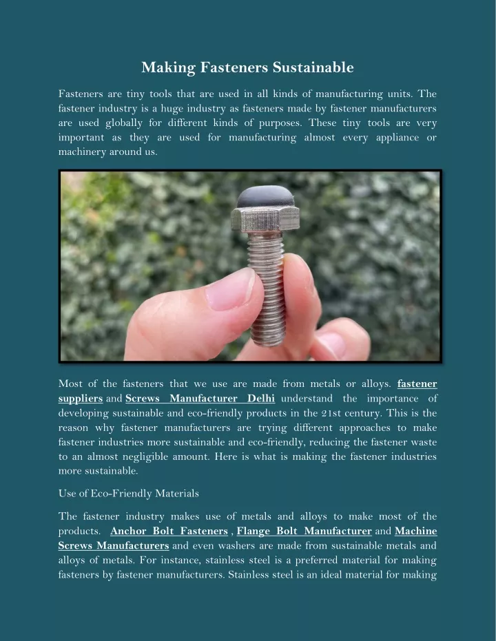 making fasteners sustainable