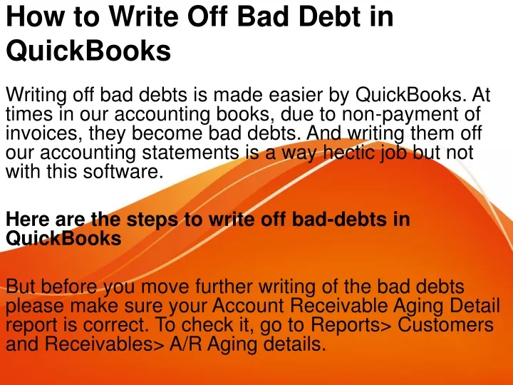 how to write off bad debt in quickbooks