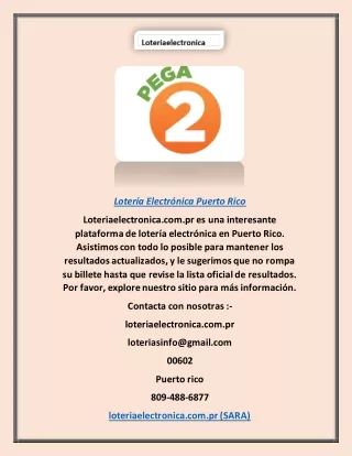 Lotería Electrónica Puerto Rico | Loteriaelectronica.com.pr