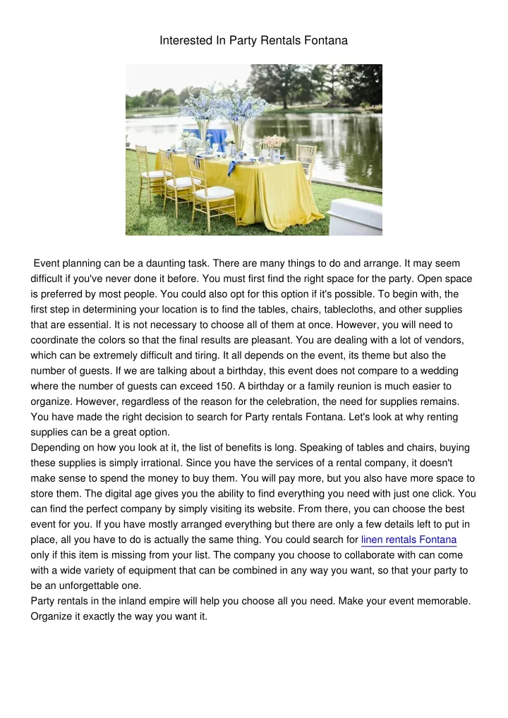 interested in party rentals fontana