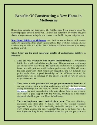 Benefits Of Constructing a New Home in Melbourne
