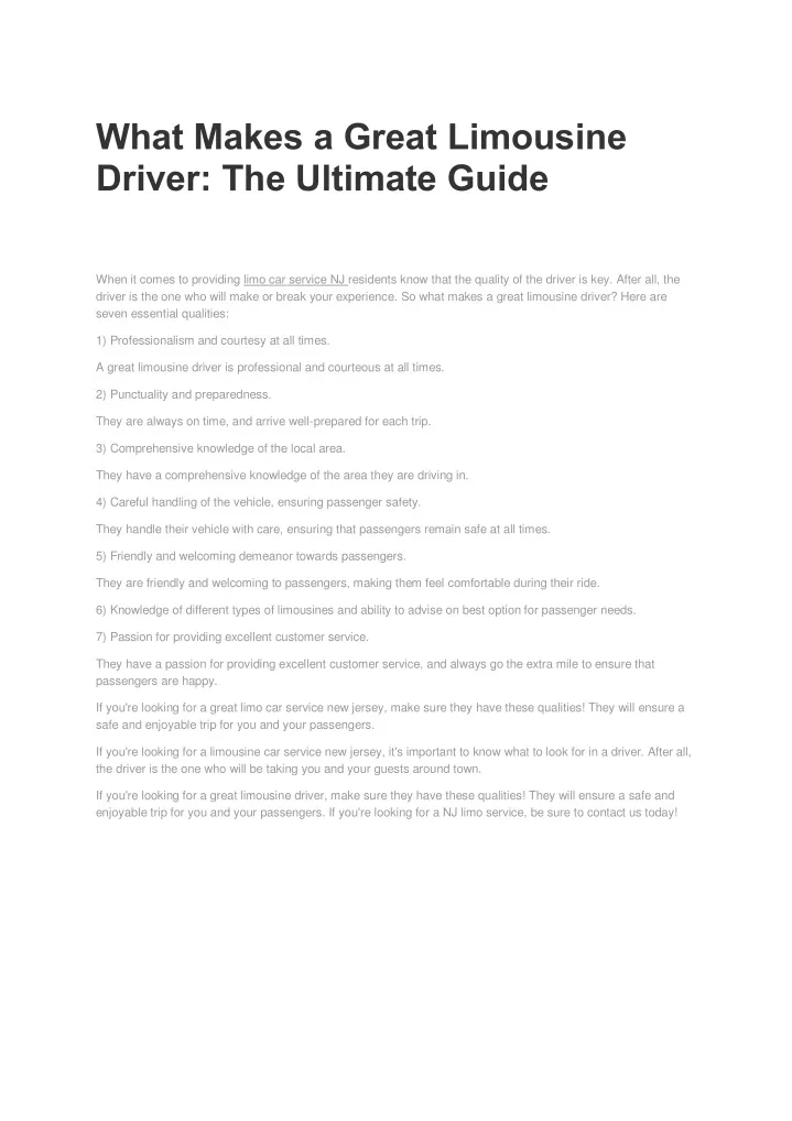 what makes a great limousine driver the ultimate