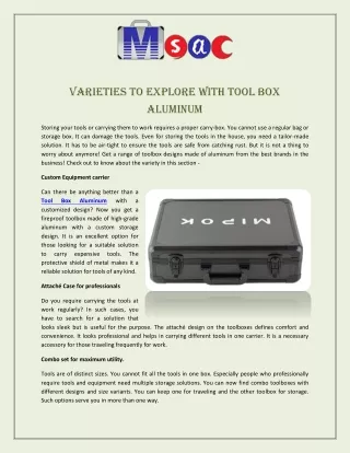 Varieties to Explore With Tool Box Aluminum