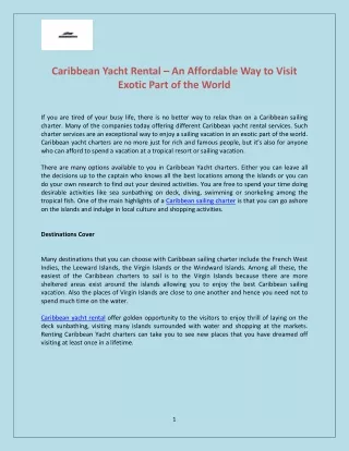 Caribbean Yacht Rental – An Affordable Way to Visit Exotic Part of the World