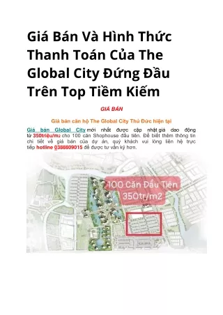 Giá Bán Và Hình Thức Thanh Toán Của The Global City Đứng Đầu Trên Top Tiềm Kiếm