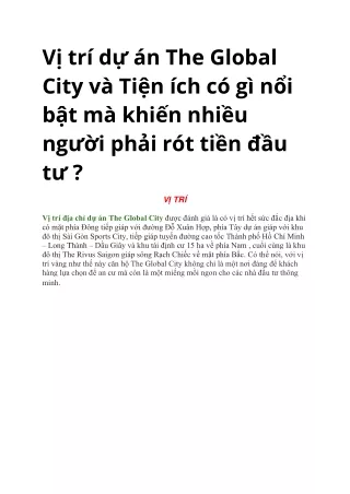 Vị trí dự án The Global City và Tiện ích có gì nổi bật mà khiến nhiều người phải rót tiền đầu tư