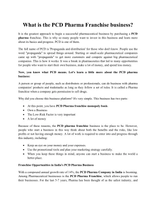 what is the pcd pharma franchise business