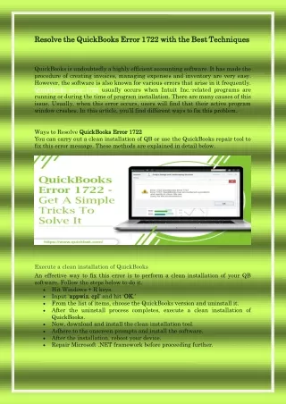 Resolve the QuickBooks Error 1722 with the Best Techniques