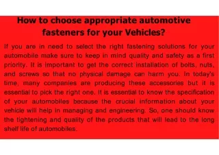 How to choose appropriate automotive fasteners for your Vehicles?