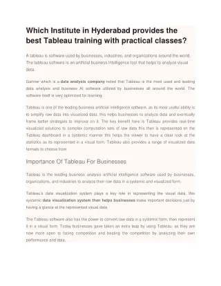 Best Tableau Training Institute in Hyderabad