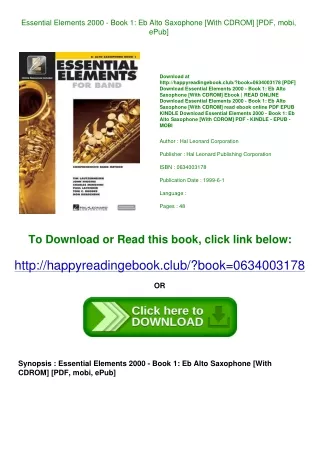 <^R.E.A.D.^> Essential Elements 2000 - Book 1 Eb Alto Saxophone [With CDROM] [PD