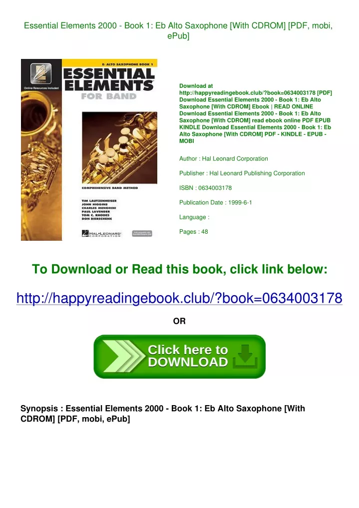 PPT Essential Elements 2000 Book 1 Eb Alto Saxophone [With CDROM