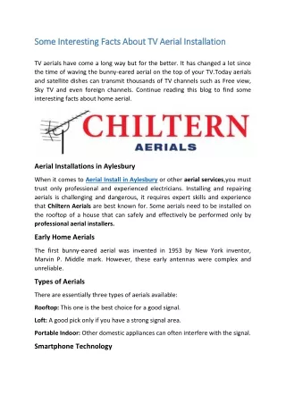 Some Interesting Facts About TV Aerial Installation