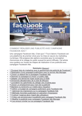 Guide ultime pour réaliser une publicité avec campagne Facebook ADS.