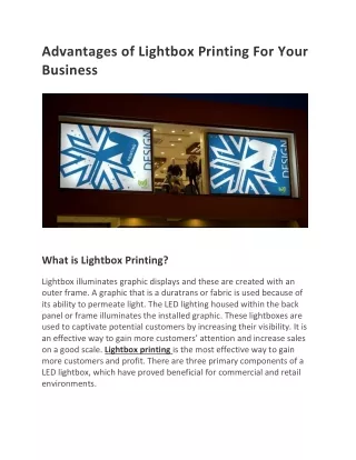 Advantages of Lightbox Printing For Your Business