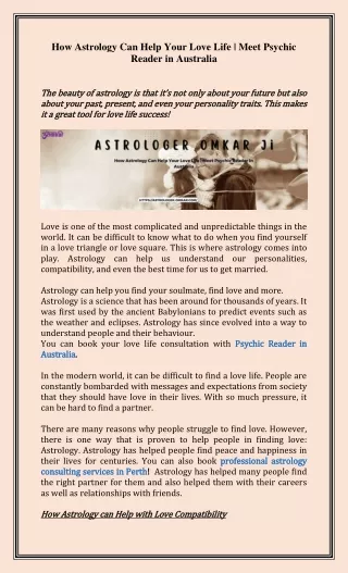 How Astrology Can Help Your Love Life Meet Psychic Reader in Australia