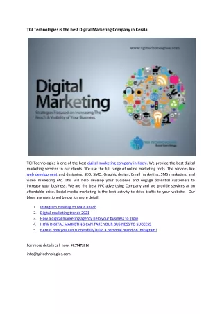 Digital marketing company in Kochi Kerala |TGI Technologies