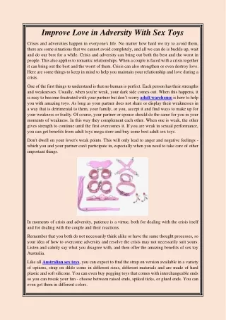 Improve Love in Adversity With Sex Toys