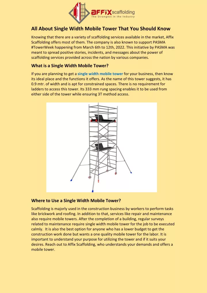 all about single width mobile tower that