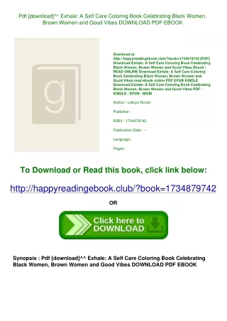 Pdf [download]^^ Exhale A Self Care Coloring Book Celebrating Black Women  Brown