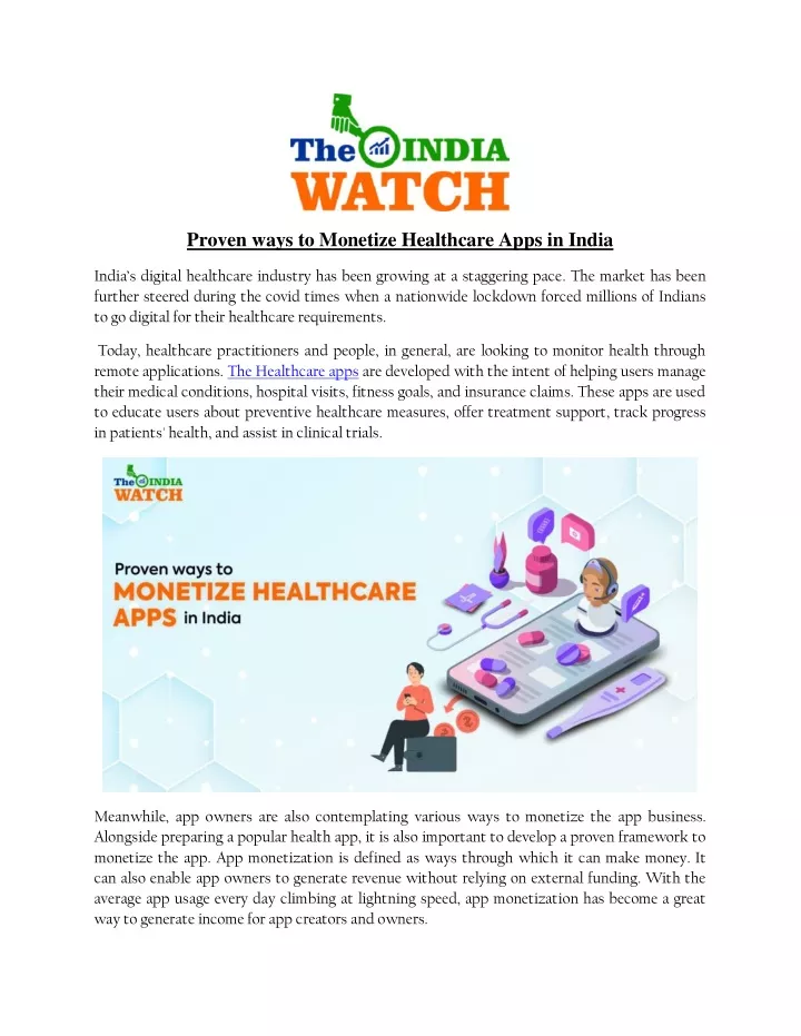 proven ways to monetize healthcare apps in india