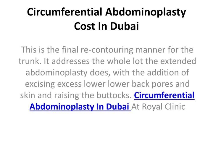 circumferential abdominoplasty cost in dubai