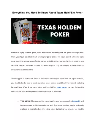 Everything You Need To Know About Texas Hold ’Em Poker