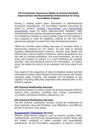 cd formulation announces ability to achieve