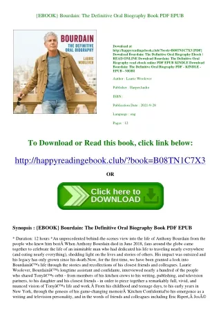 {EBOOK} Bourdain The Definitive Oral Biography Book PDF EPUB