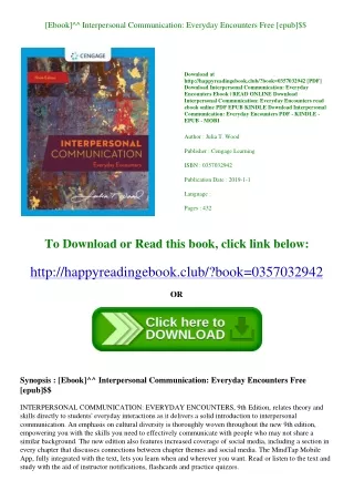 [Ebook]^^ Interpersonal Communication Everyday Encounters Free [epub]$$