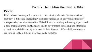 Factors That Define the Electric Bike Prices