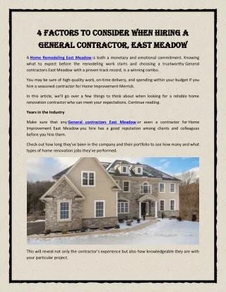 4 Factors to Consider when Hiring a General Contractor