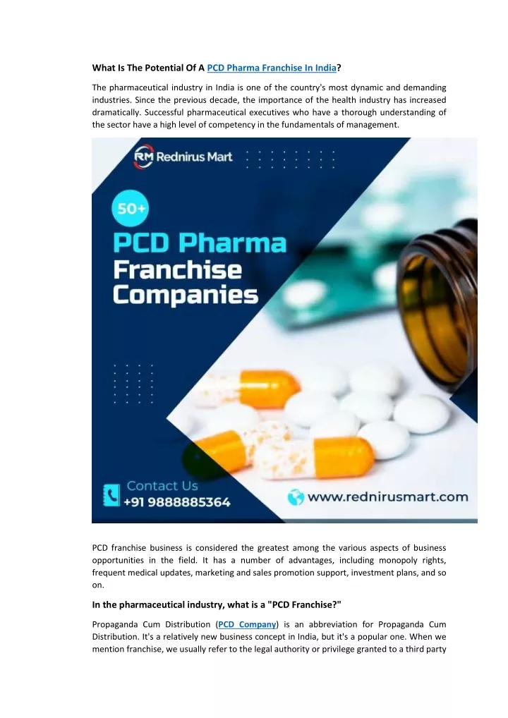 what is the potential of a pcd pharma franchise
