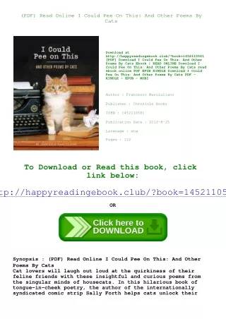 (PDF) Read Online I Could Pee On This And Other Poems By Cats <(READ-PDF!)