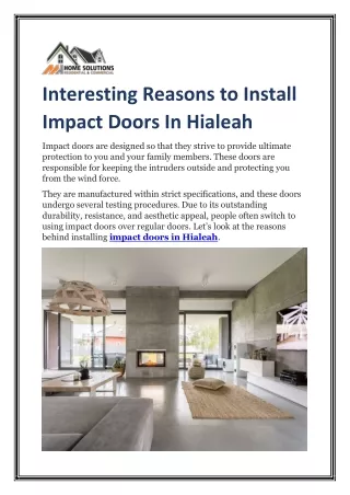 Interesting Reasons To Install Impact Doors In Hialeah
